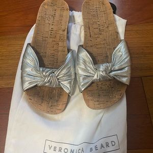 Veronica Beard Tilly Metallic Leather Slide Sandals